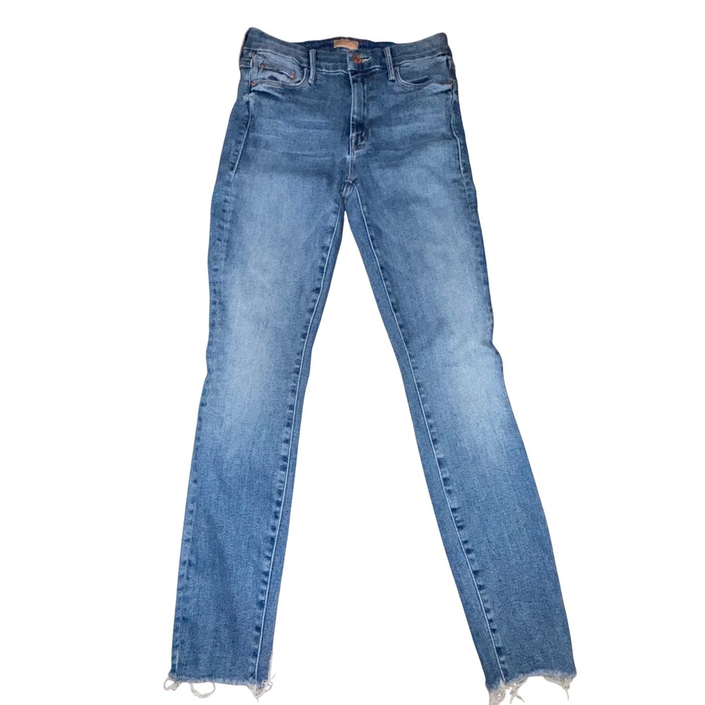 Mother Skinny Jeans High Rise Raw Hem Stretch Casual Denim 26 Blue